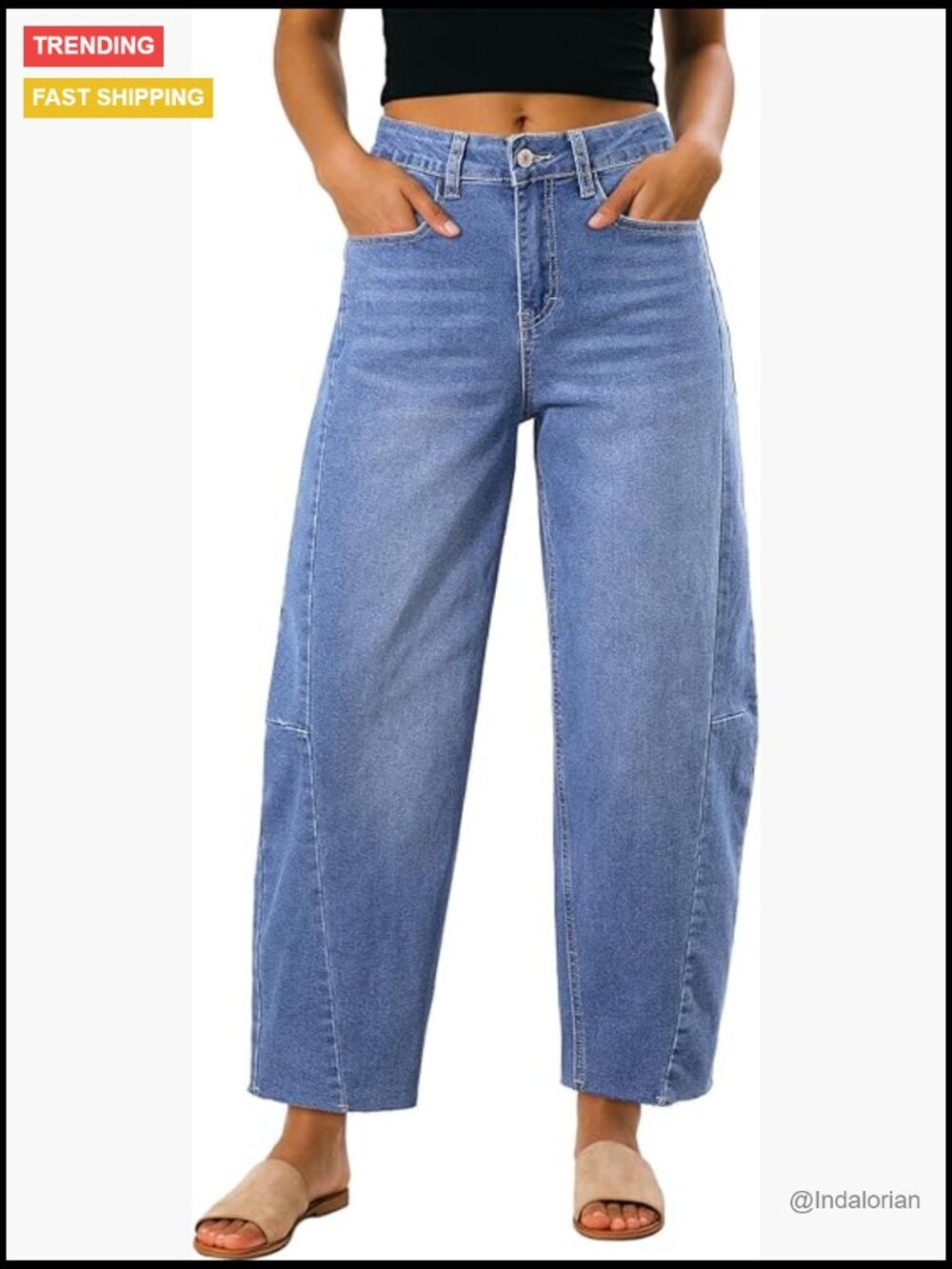 Loose Baggy Wide Leg Barrel Jeans High Waisted Stretchy Denim Pants with Pockets